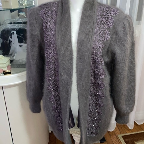 Vintage D&D Collection Super Soft Fuzzy Angora Cardigan Long Haired Sweater M/L - Picture 2 of 10